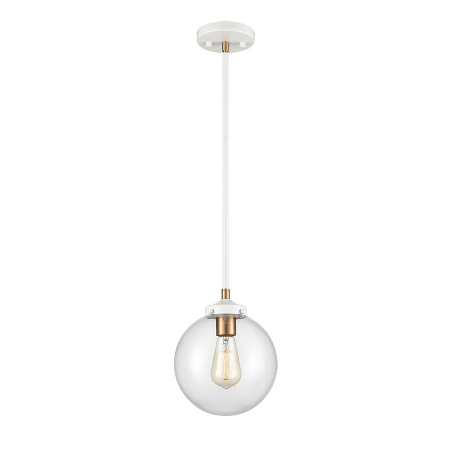 Atlas Lighting Boudreaux 8in 1-Light Mini Pendant | Mid-Century Matte White and Clear Glass | Kitchen Island & Dining Room | Model CL11544-WH