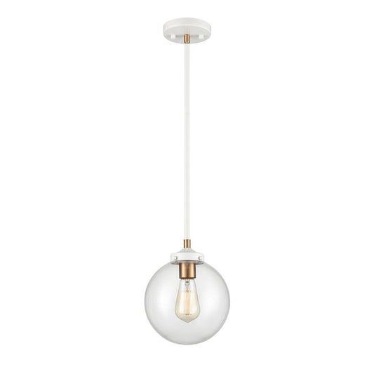 Atlas Lighting Boudreaux 8in 1-Light Mini Pendant | Mid-Century Matte White and Clear Glass | Kitchen Island & Dining Room | Model CL11544-WH