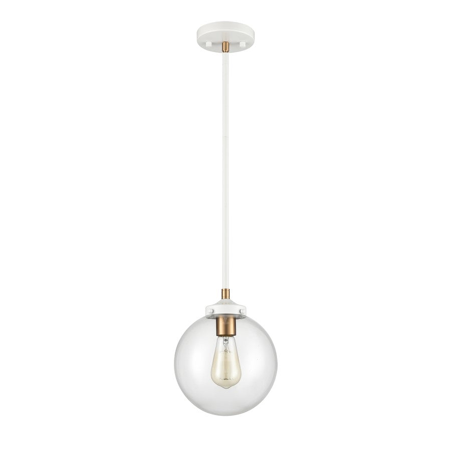 Atlas Lighting Boudreaux 8in 1-Light Mini Pendant | Mid-Century Matte White and Clear Glass | Kitchen Island & Dining Room | Model CL11544-WH
