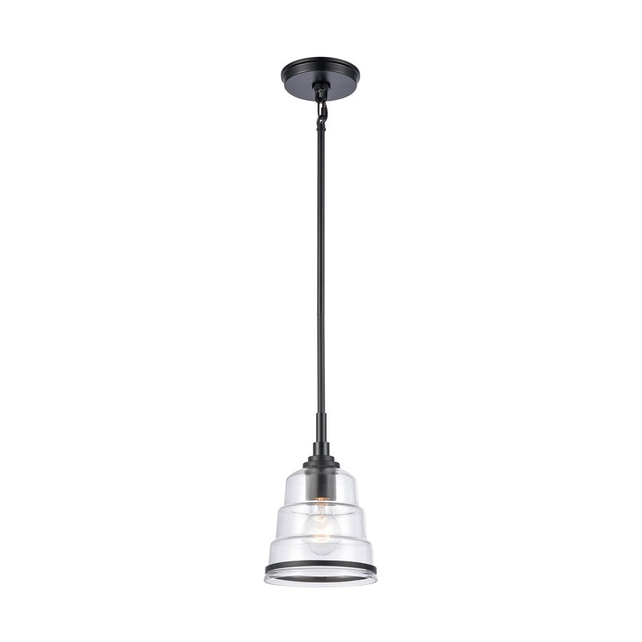Atlas Lighting Boyer 6in 1-Light Mini Pendant | Transitional Matte Black and Clear Glass | Kitchen Island & Dining Room | Model CL11545-BK