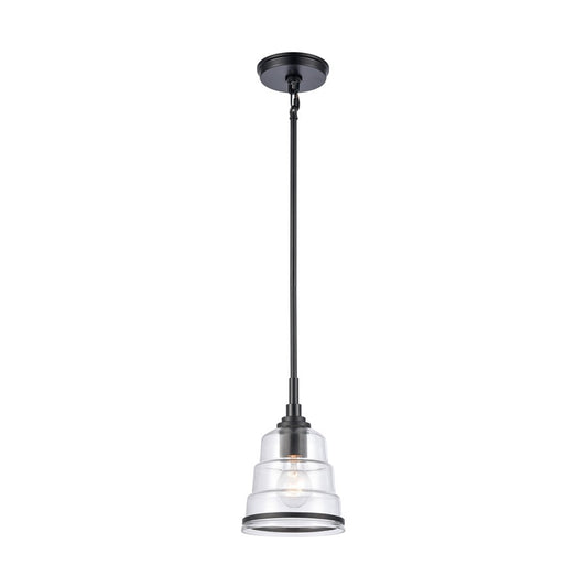 Atlas Lighting Boyer 6in 1-Light Mini Pendant | Transitional Matte Black and Clear Glass | Kitchen Island & Dining Room | Model CL11545-BK