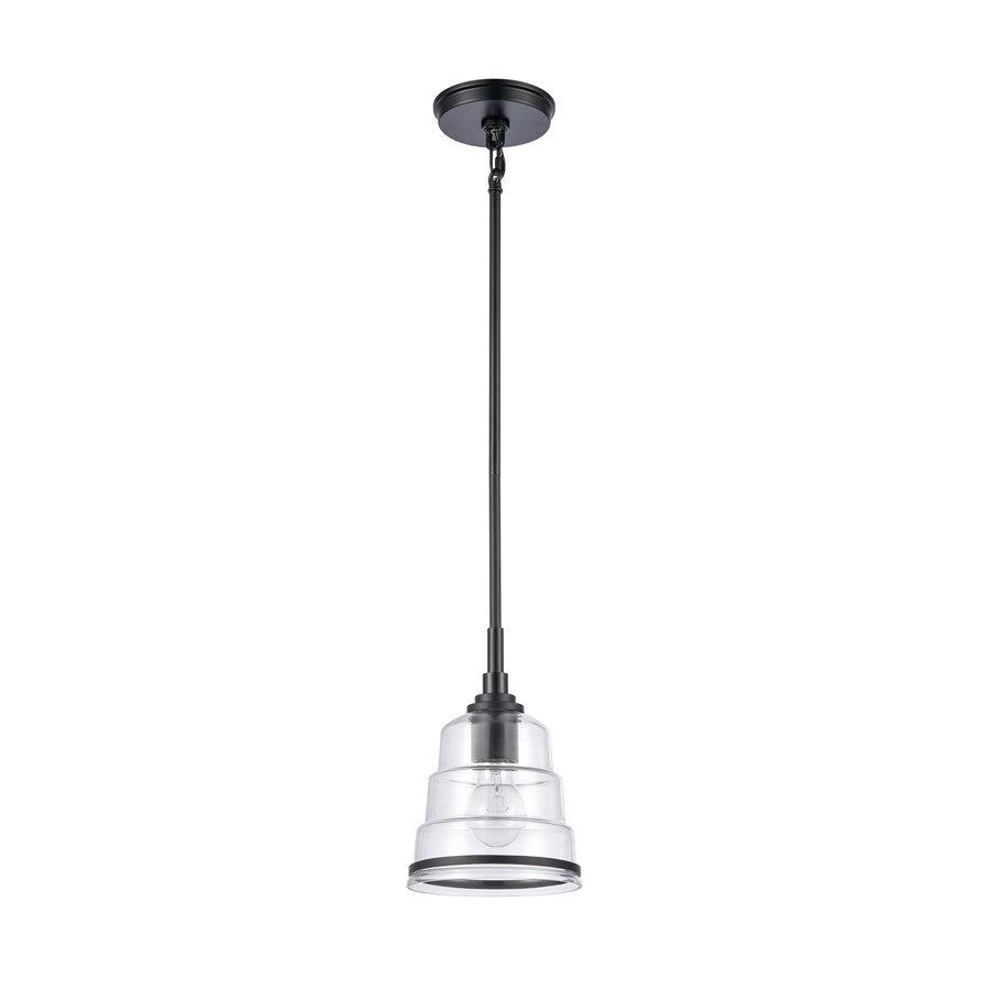 Atlas Lighting Boyer 6in 1-Light Mini Pendant | Transitional Matte Black and Clear Glass | Kitchen Island & Dining Room | Model CL11545-BK