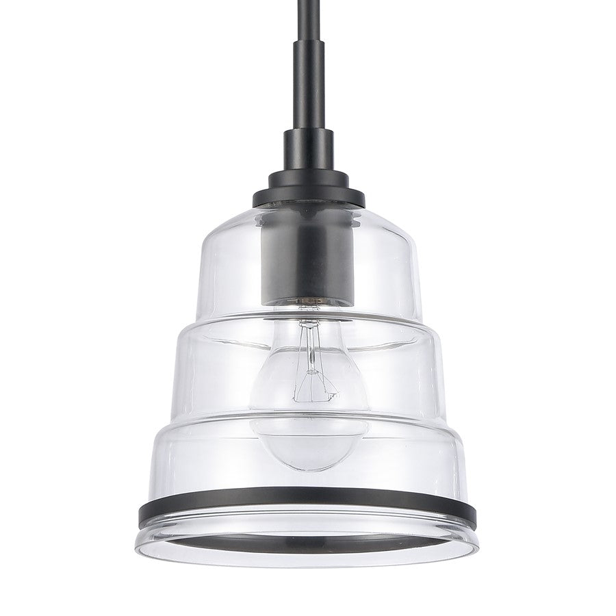 Atlas Lighting Boyer 6in 1-Light Mini Pendant | Transitional Matte Black and Clear Glass | Kitchen Island & Dining Room | Model CL11545-BK