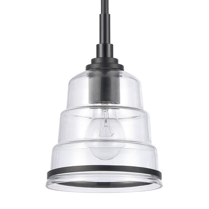 Atlas Lighting Boyer 6in 1-Light Mini Pendant | Transitional Matte Black and Clear Glass | Kitchen Island & Dining Room | Model CL11545-BK