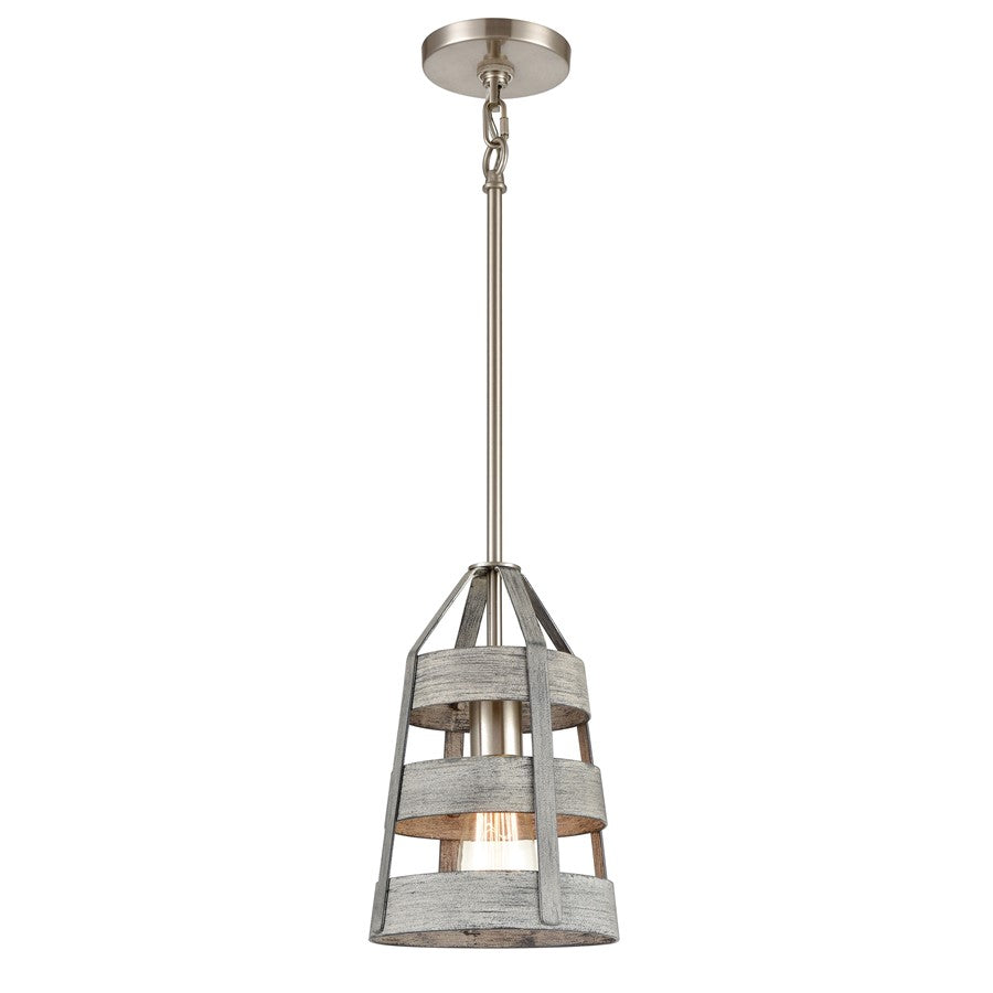 Atlas Lighting Brigantine 7in 1-Light Mini Pendant | Transitional Weathered Gray and Satin Nickel | Kitchen Island & Dining Room | Model CL11547-GY