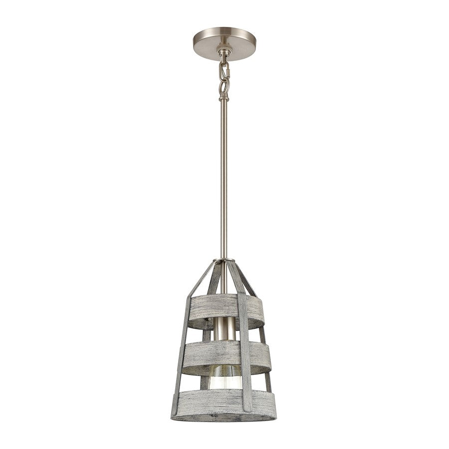 Atlas Lighting Brigantine 7in 1-Light Mini Pendant | Transitional Weathered Gray and Satin Nickel | Kitchen Island & Dining Room | Model CL11547-GY