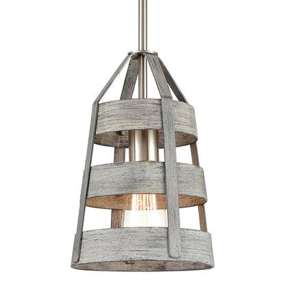 Atlas Lighting Brigantine 7in 1-Light Mini Pendant | Transitional Weathered Gray and Satin Nickel | Kitchen Island & Dining Room | Model CL11547-GY