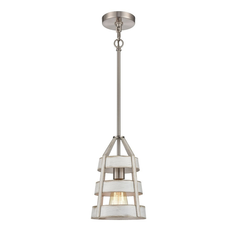 Atlas Lighting Brigantine 7in 1-Light Mini Pendant | Transitional Weathered White and Satin Nickel Metal | Kitchen Island & Dining | Model CL11547-WH