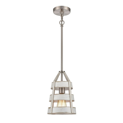 Atlas Lighting Brigantine 7in 1-Light Mini Pendant | Transitional Weathered White and Satin Nickel Metal | Kitchen Island & Dining | Model CL11547-WH