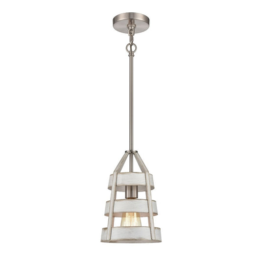 Atlas Lighting Brigantine 7in 1-Light Mini Pendant | Transitional Weathered White and Satin Nickel Metal | Kitchen Island & Dining | Model CL11547-WH