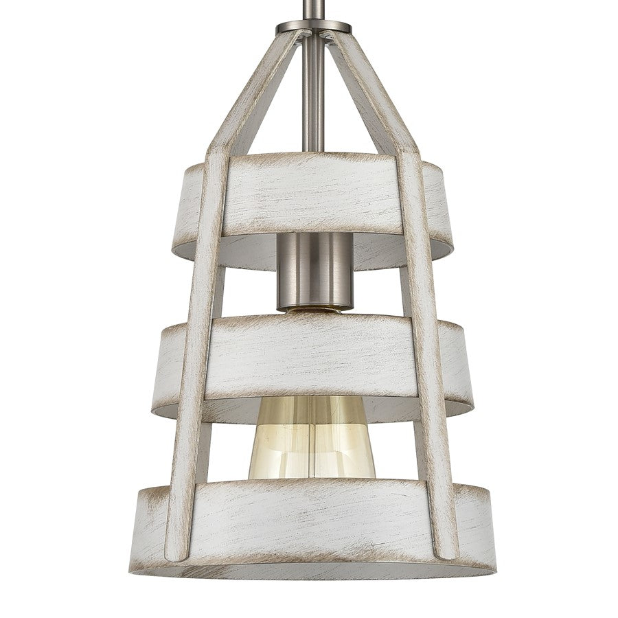 Atlas Lighting Brigantine 7in 1-Light Mini Pendant | Transitional Weathered White and Satin Nickel Metal | Kitchen Island & Dining | Model CL11547-WH