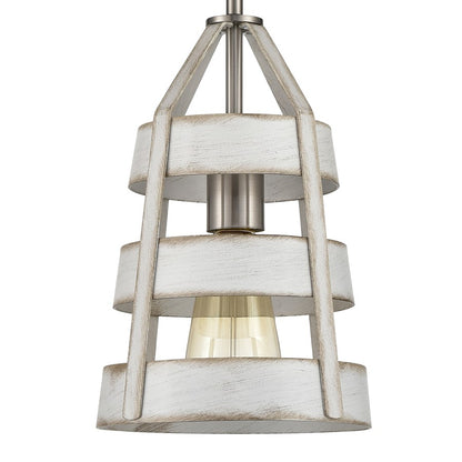 Atlas Lighting Brigantine 7in 1-Light Mini Pendant | Transitional Weathered White and Satin Nickel Metal | Kitchen Island & Dining | Model CL11547-WH