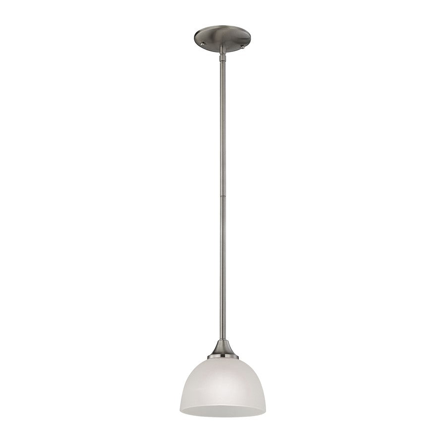 Atlas Lighting Bristol Lane 7in 1-Light Mini Pendant | Transitional Brushed Nickel and White Glass | Kitchen Island & Dining Room | Model CL11549-NK