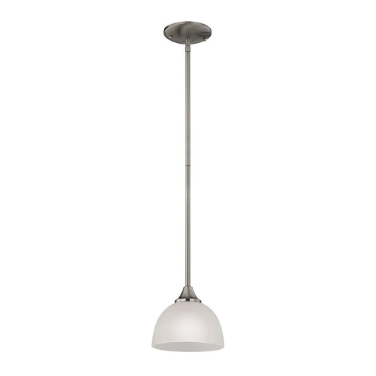 Atlas Lighting Bristol Lane 7in 1-Light Mini Pendant | Transitional Brushed Nickel and White Glass | Kitchen Island & Dining Room | Model CL11549-NK