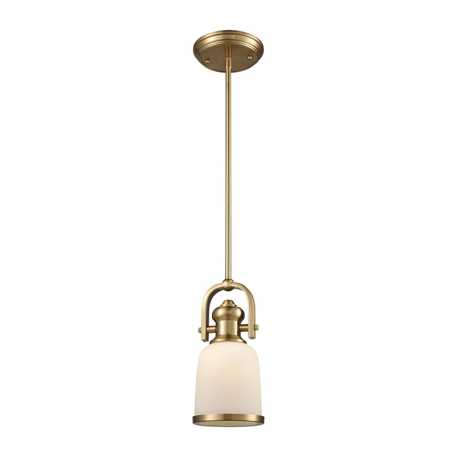 Atlas Lighting Brooksdale 5in 1-Light Mini Pendant | Transitional Satin Brass and White Glass | Kitchen Island & Dining Room | Model CL11550-BS