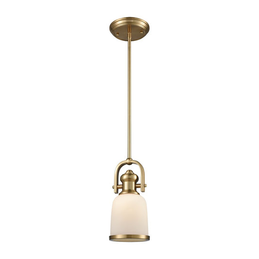 Atlas Lighting Brooksdale 5in 1-Light Mini Pendant | Transitional Satin Brass and White Glass | Kitchen Island & Dining Room | Model CL11550-BS