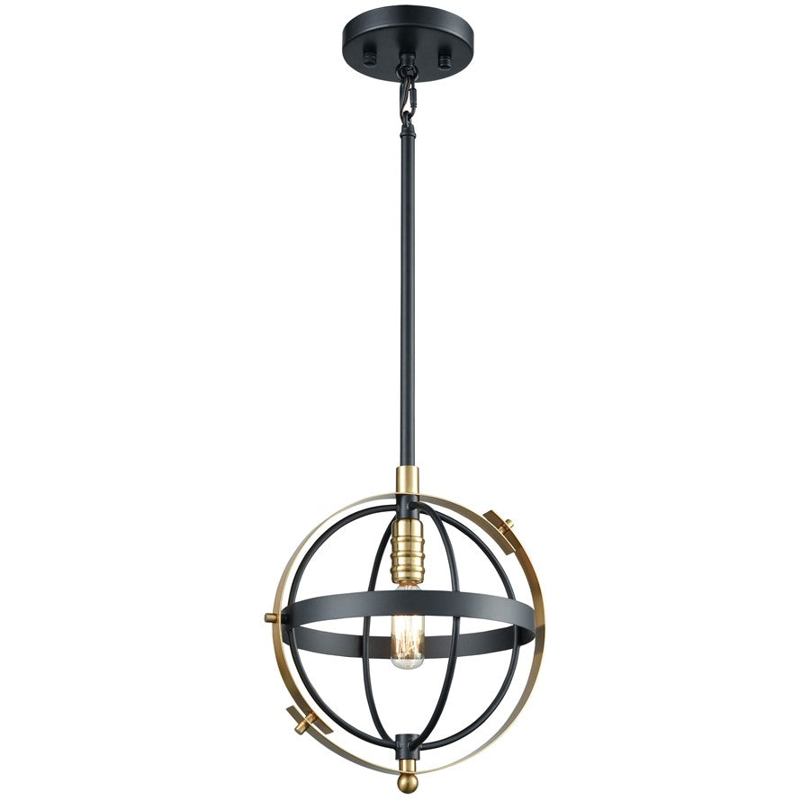 Atlas Lighting Caldwell 10in 1-Light Mini Pendant | Transitional Matte Black and Satin Brass Metal | Kitchen Island & Dining Room | Model CL11551-BK