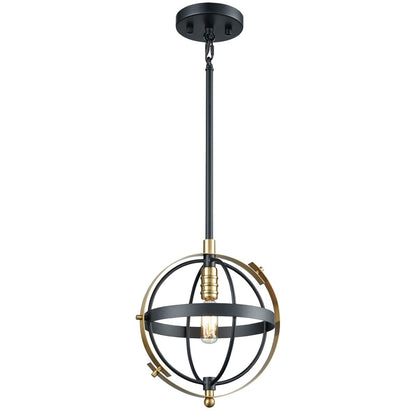 Atlas Lighting Caldwell 10in 1-Light Mini Pendant | Transitional Matte Black and Satin Brass Metal | Kitchen Island & Dining Room | Model CL11551-BK