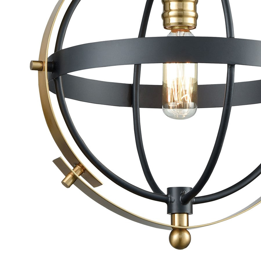 Atlas Lighting Caldwell 10in 1-Light Mini Pendant | Transitional Matte Black and Satin Brass Metal | Kitchen Island & Dining Room | Model CL11551-BK