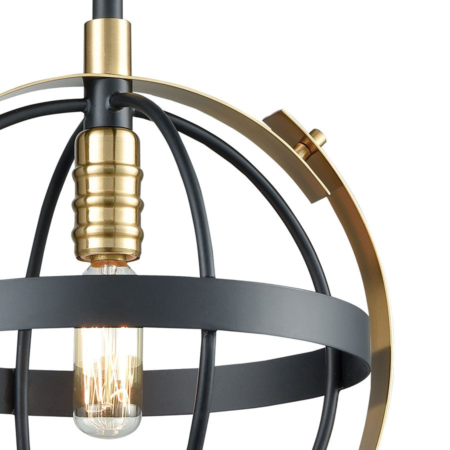Atlas Lighting Caldwell 10in 1-Light Mini Pendant | Transitional Matte Black and Satin Brass Metal | Kitchen Island & Dining Room | Model CL11551-BK