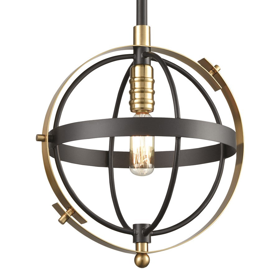 Atlas Lighting Caldwell 10in 1-Light Mini Pendant | Transitional Matte Black and Satin Brass Metal | Kitchen Island & Dining Room | Model CL11551-BK