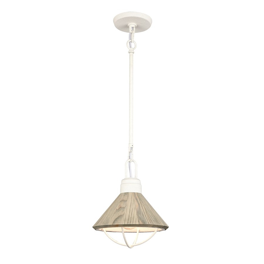 Atlas Lighting Cape May 9in 1-Light Mini Pendant | Transitional White Coral and Gray Wood Shade | Kitchen Island & Dining Room | Model CL11552-WH