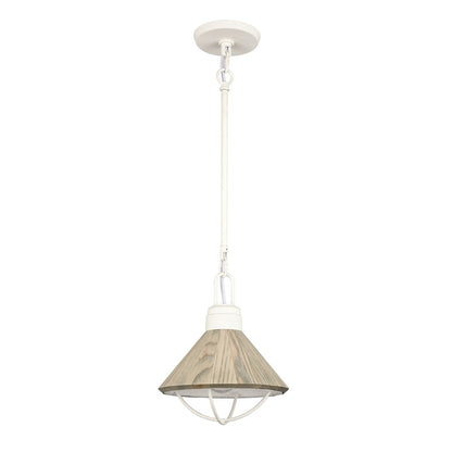 Atlas Lighting Cape May 9in 1-Light Mini Pendant | Transitional White Coral and Gray Wood Shade | Kitchen Island & Dining Room | Model CL11552-WH
