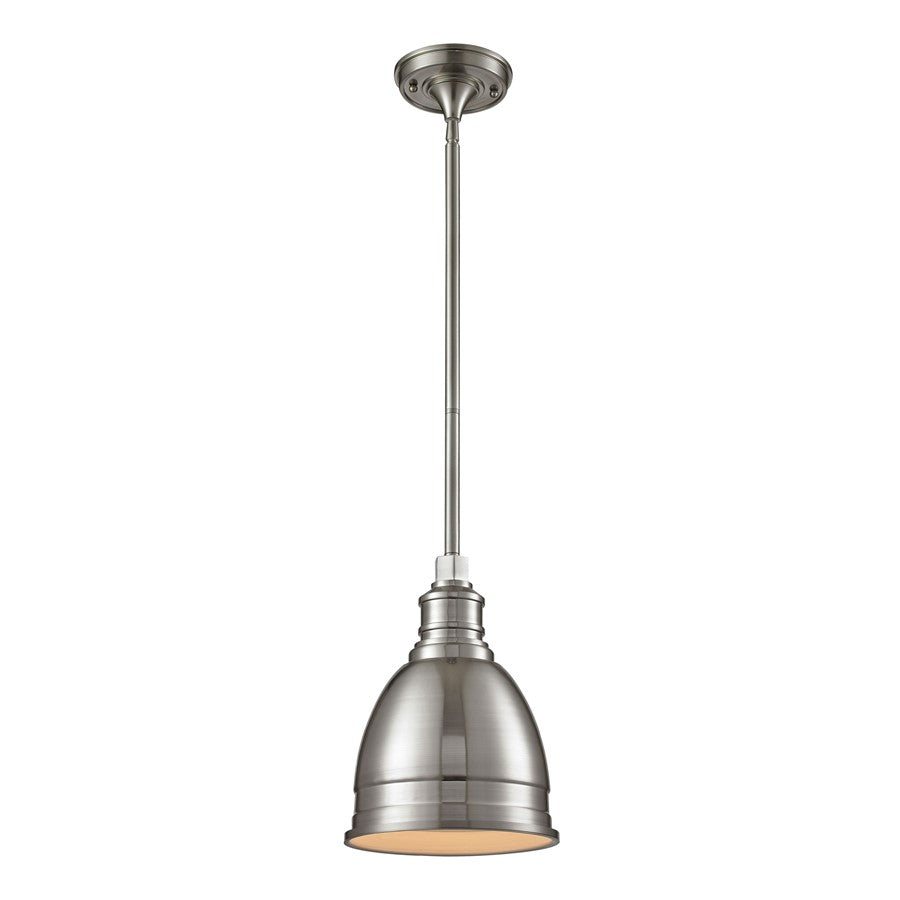 Atlas Lighting Carolton 8in 1-Light Mini Pendant | Transitional Brushed Nickel and Nickel Metal Shade | Kitchen Island & Dining | Model CL11554-NK
