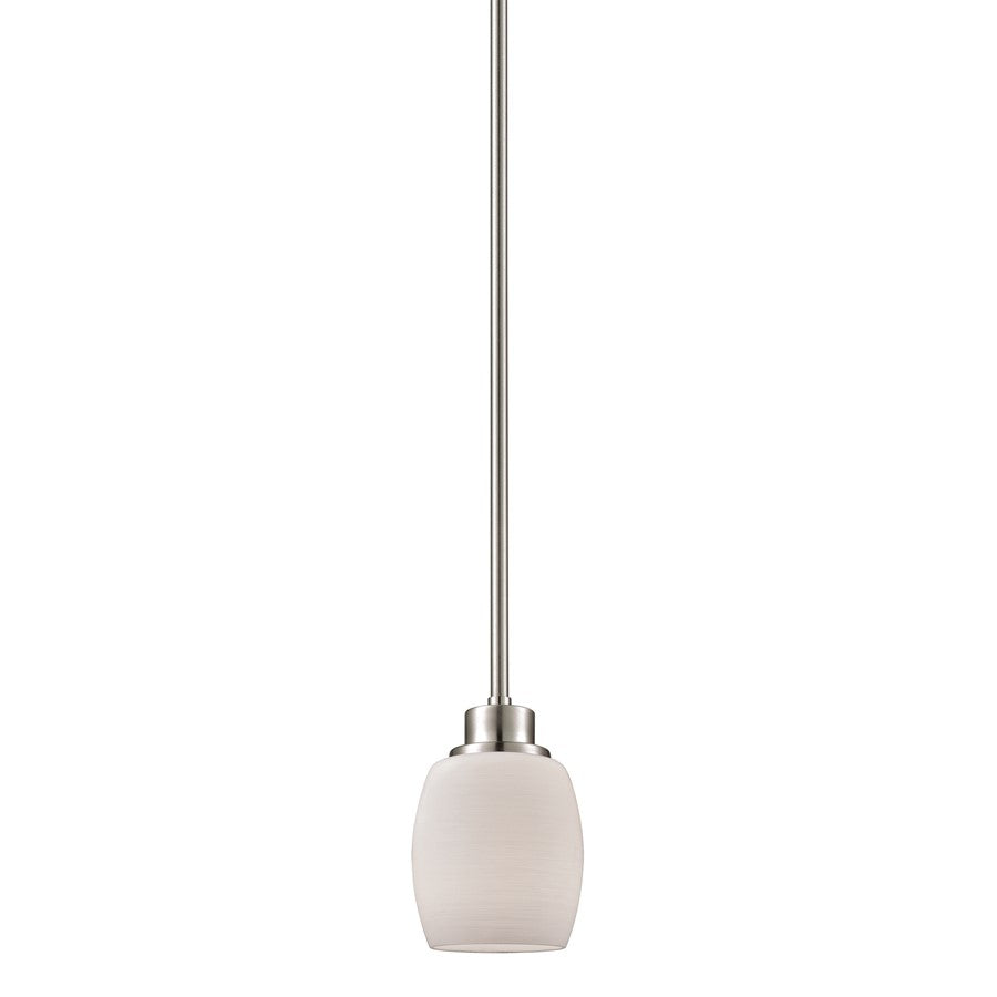 Atlas Lighting Casual Mission 5in 1-Light Mini Pendant | Transitional Brushed Nickel and White Alabaster Glass Shade | Kitchen | Model CL11558-NK