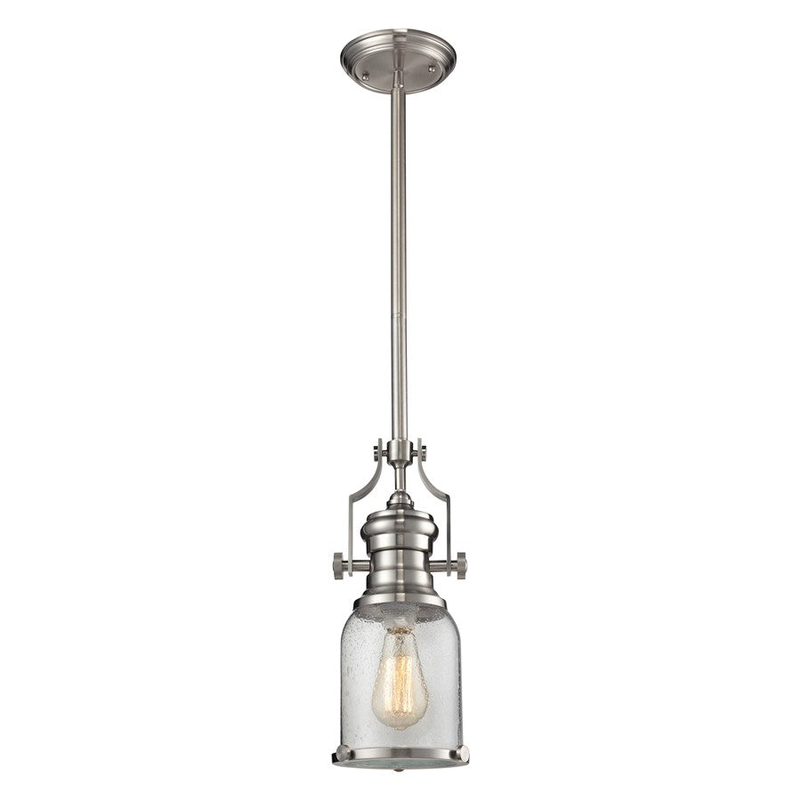 Atlas Lighting Chadwick 8in 1-Light Mini Pendant | Transitional Satin Nickel and Clear Seeded Glass | Kitchen Island & Dining Room | Model CL11560-NK
