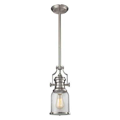 Atlas Lighting Chadwick 8in 1-Light Mini Pendant | Transitional Satin Nickel and Clear Seeded Glass | Kitchen Island & Dining Room | Model CL11560-NK