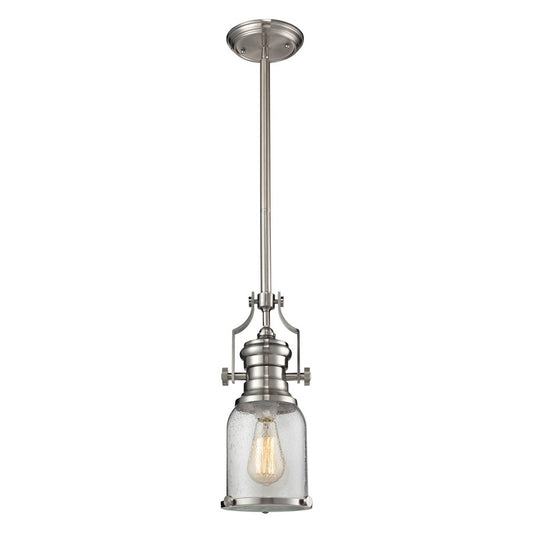 Atlas Lighting Chadwick 8in 1-Light Mini Pendant | Transitional Satin Nickel and Clear Seeded Glass | Kitchen Island & Dining Room | Model CL11560-NK