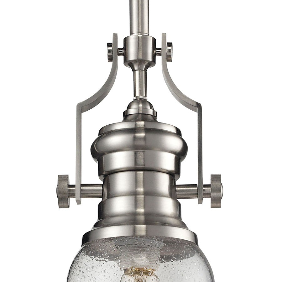 Atlas Lighting Chadwick 8in 1-Light Mini Pendant | Transitional Satin Nickel and Clear Seeded Glass | Kitchen Island & Dining Room | Model CL11560-NK