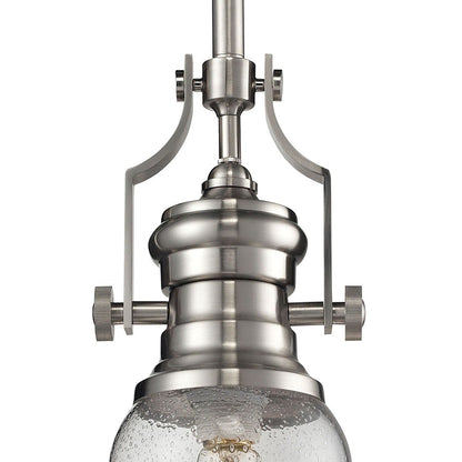 Atlas Lighting Chadwick 8in 1-Light Mini Pendant | Transitional Satin Nickel and Clear Seeded Glass | Kitchen Island & Dining Room | Model CL11560-NK