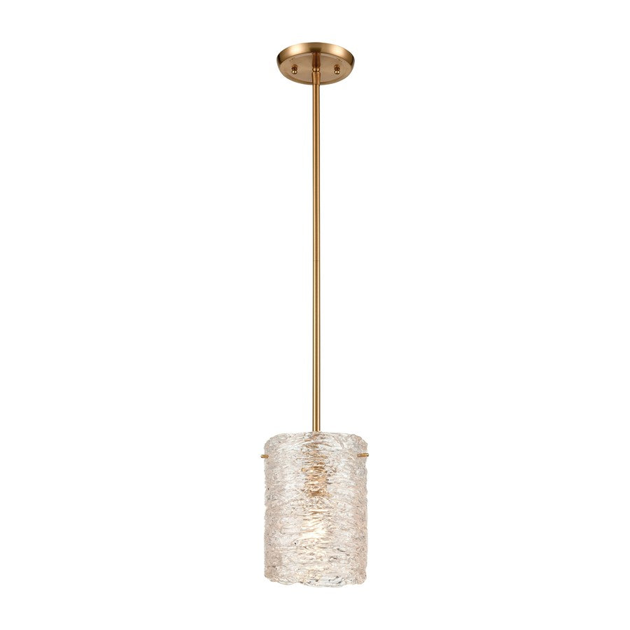 Atlas Lighting Chiseled Ice 7in 1-Light Mini Pendant | Transitional Satin Brass and Clear Textured Glass | Kitchen Island & Dining | Model CL11561-BS