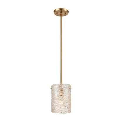 Atlas Lighting Chiseled Ice 7in 1-Light Mini Pendant | Transitional Satin Brass and Clear Textured Glass | Kitchen Island & Dining | Model CL11561-BS