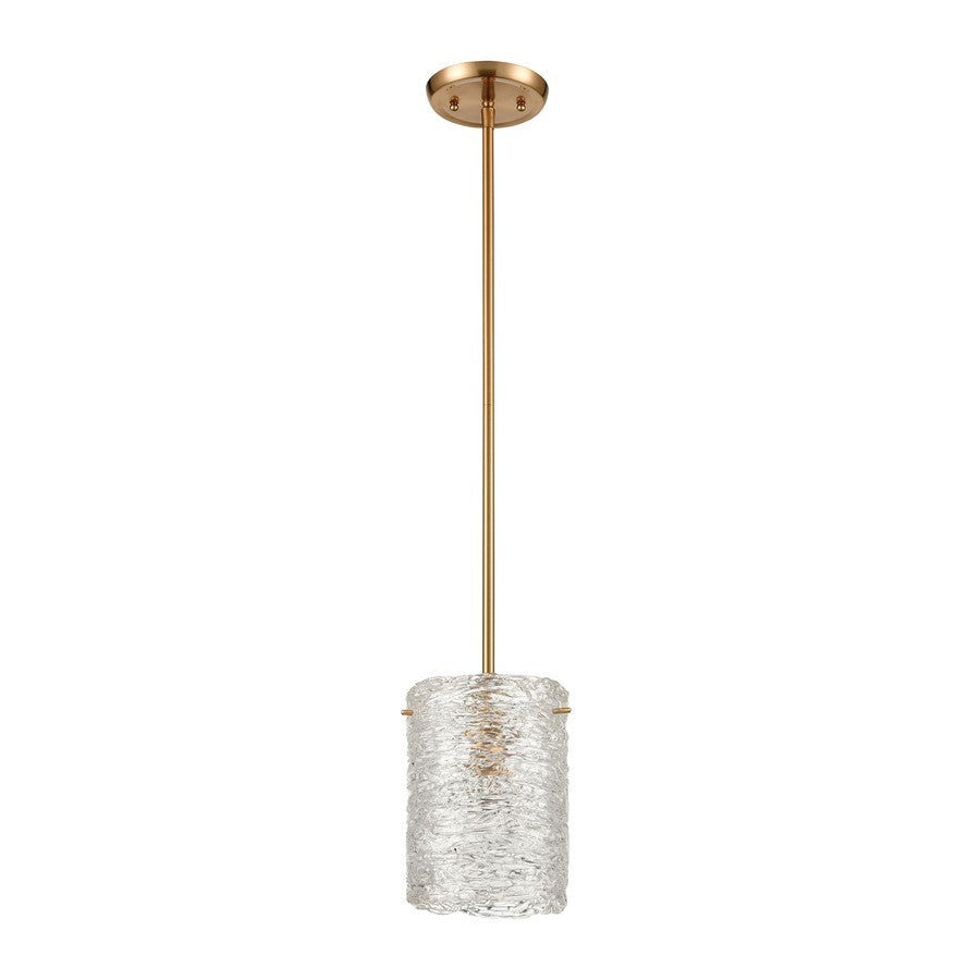 Atlas Lighting Chiseled Ice 7in 1-Light Mini Pendant | Transitional Satin Brass and Clear Textured Glass | Kitchen Island & Dining | Model CL11561-BS
