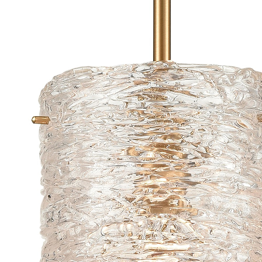 Atlas Lighting Chiseled Ice 7in 1-Light Mini Pendant | Transitional Satin Brass and Clear Textured Glass | Kitchen Island & Dining | Model CL11561-BS