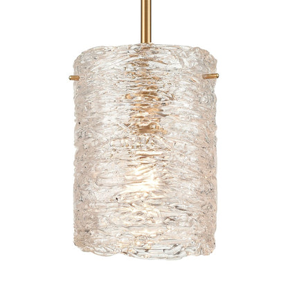 Atlas Lighting Chiseled Ice 7in 1-Light Mini Pendant | Transitional Satin Brass and Clear Textured Glass | Kitchen Island & Dining | Model CL11561-BS