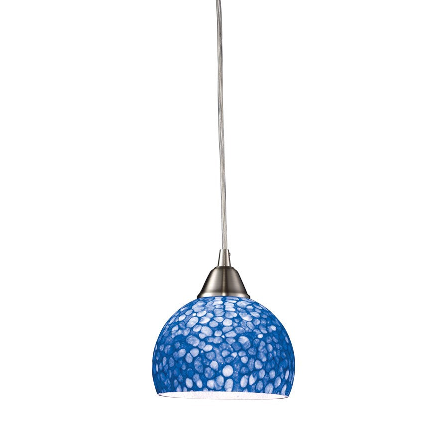 Atlas Lighting Cira 6in 1-Light Pendant | Transitional Satin Nickel and Blue Textured Glass | Kitchen Island & Dining Room | Model CL11563-BL