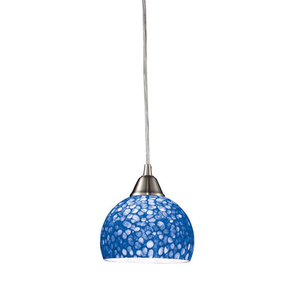 Atlas Lighting Cira 6in 1-Light Pendant | Transitional Satin Nickel and Blue Textured Glass | Kitchen Island & Dining Room | Model CL11563-BL