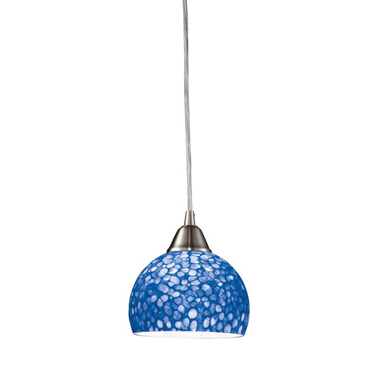 Atlas Lighting Cira 6in 1-Light Pendant | Transitional Satin Nickel and Blue Textured Glass | Kitchen Island & Dining Room | Model CL11563-BL