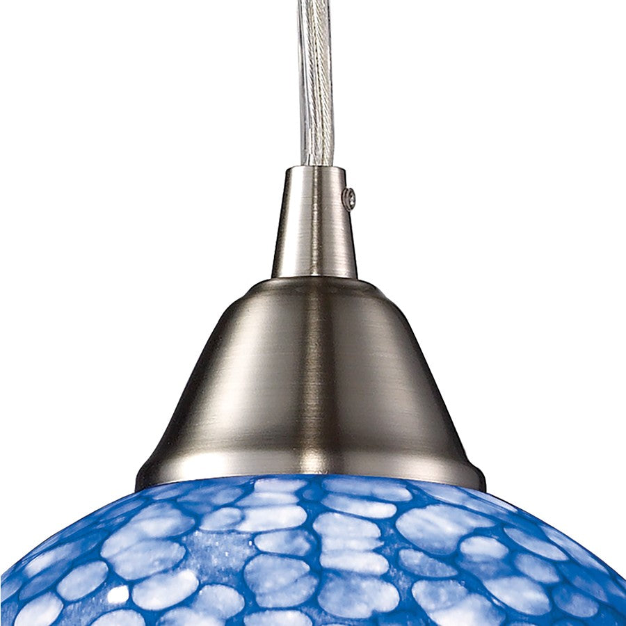 Atlas Lighting Cira 6in 1-Light Pendant | Transitional Satin Nickel and Blue Textured Glass | Kitchen Island & Dining Room | Model CL11563-BL