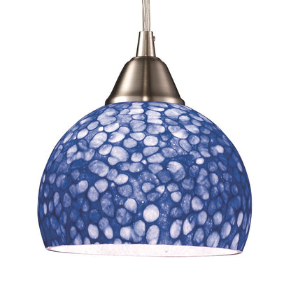 Atlas Lighting Cira 6in 1-Light Pendant | Transitional Satin Nickel and Blue Textured Glass | Kitchen Island & Dining Room | Model CL11563-BL