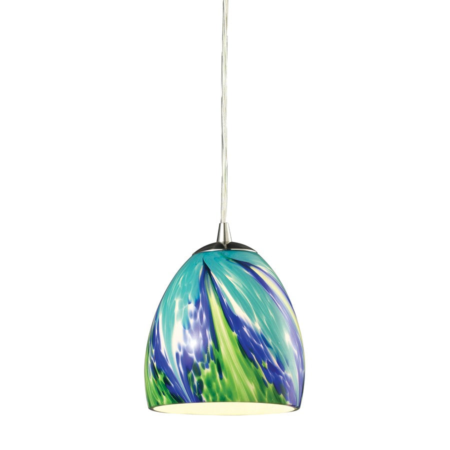 Atlas Lighting Colorwave 6in 1-Light Pendant | Blue Glass and Satin Nickel Metal | Kitchen Island & Dining Room | 6 x 6 x 7 in | Model CL11566-BL