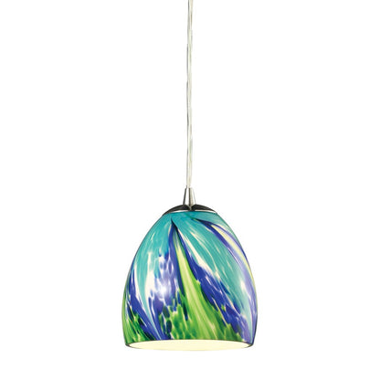 Atlas Lighting Colorwave 6in 1-Light Pendant | Blue Glass and Satin Nickel Metal | Kitchen Island & Dining Room | 6 x 6 x 7 in | Model CL11566-BL