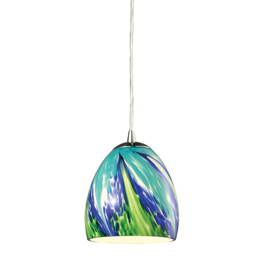 Atlas Lighting Colorwave 6in 1-Light Pendant | Blue Glass and Satin Nickel Metal | Kitchen Island & Dining Room | 6 x 6 x 7 in | Model CL11566-BL