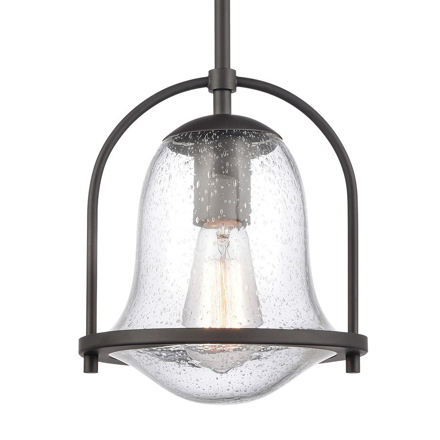 Atlas Lighting Connection 8in 1-Light Mini Pendant | Transitional Oil Rubbed Bronze and Clear Seeded Glass | Kitchen Island | Model CL11568-BZ