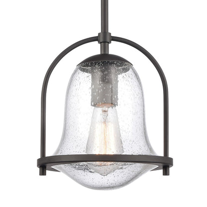 Atlas Lighting Connection 8in 1-Light Mini Pendant | Transitional Oil Rubbed Bronze and Clear Seeded Glass | Kitchen Island | Model CL11568-BZ