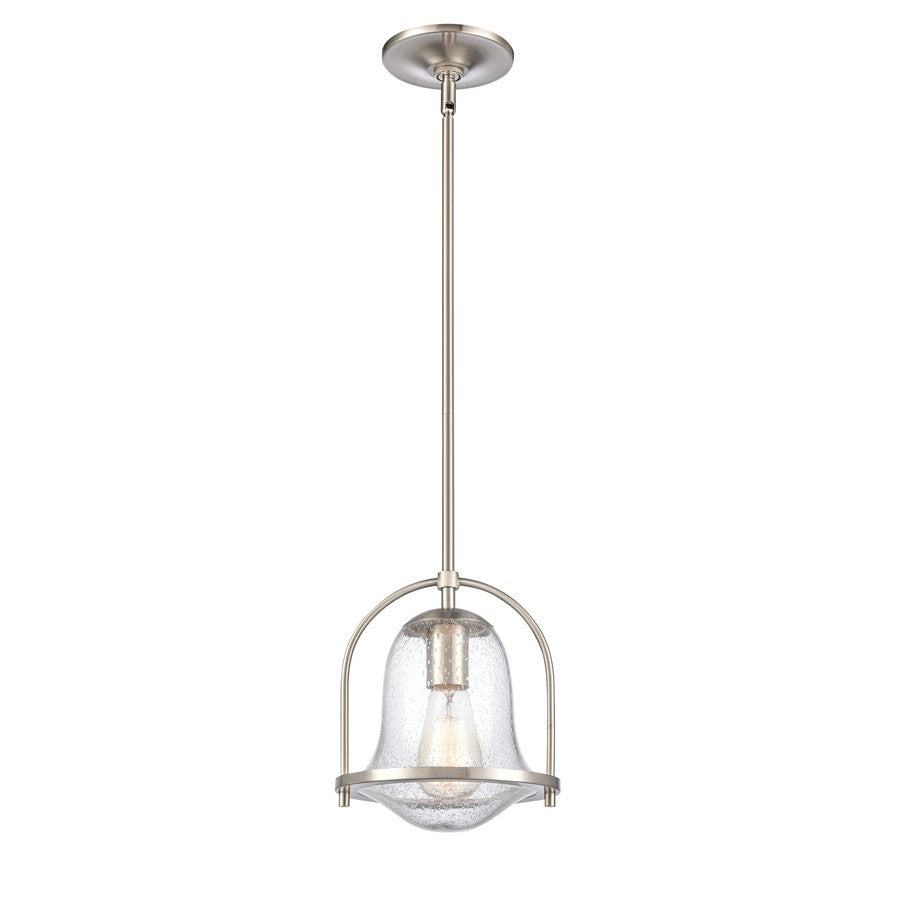 Atlas Lighting Connection 8in 1-Light Mini Pendant | Transitional Satin Nickel and Clear Seeded Glass | Kitchen Island & Dining | Model CL11568-NK